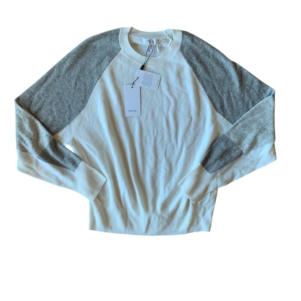 NWT women's cream and grey color block cashmere blend sweater MEDIUM